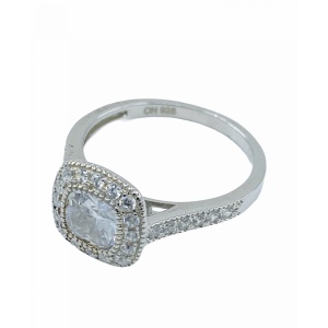 Silver Square C/Z cluster ring